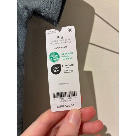 NWT Carter's Green Dinosaur Hooded Romper - 9M - Picture 4 of 4